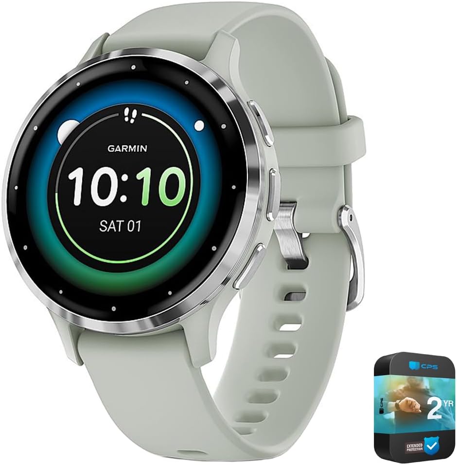 Garmin Venu 3S Health Fitness GPS Smartwatch Steel Bezel with Sage Gray Case 41mm Bundle 010-02785-01 with 2 YR CPS Enhanced Protection Pack