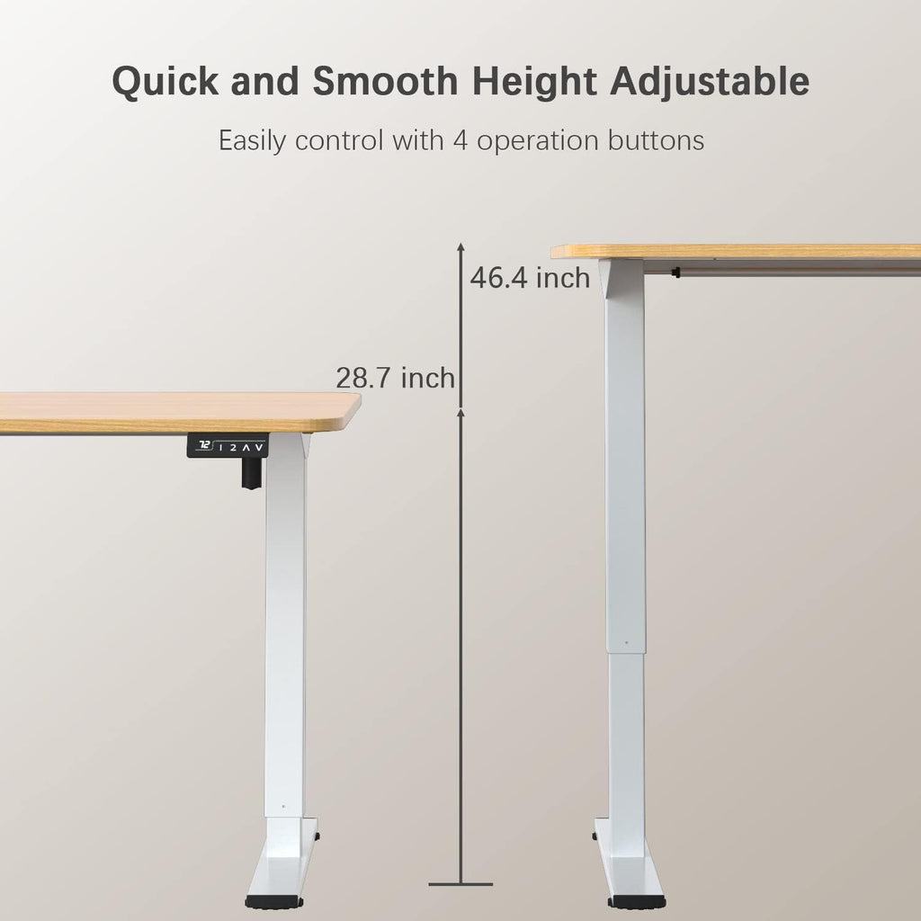 Furmax Electric Height Adjustable Standing Desk Large 55 x 24 Inches Sit Stand up Desk Home Office Computer Desk Memory Preset with T-Shaped Metal Bracket, Light Wood