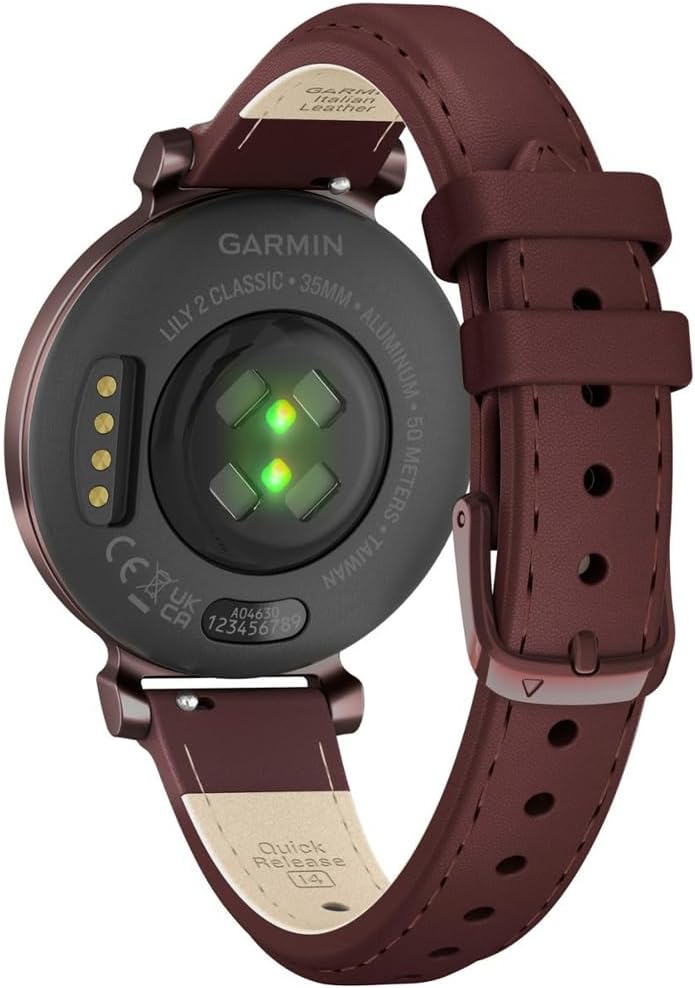Garmin 010-02839-03 Lily 2 Classic Dark Bronze with Mulberry Leather Band Smartwatch | Official USA Partner Model | Bundle with Deco Essentials Exclusive 26 Month CPS Enhanced Protection Pack