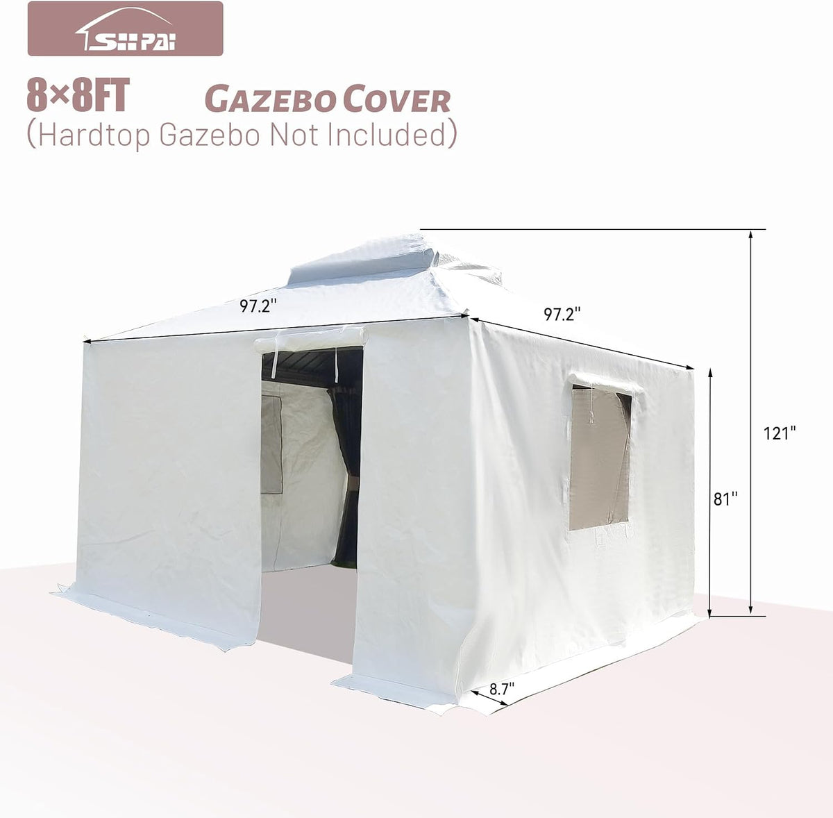 8x8 FT Outdoor Gazebo Cover for Hardtop Gazebo, Universal Winter Gazebos Cover with Sidewalls and Mesh Windows, All-Season Used -White (Gazebos Not Included)
