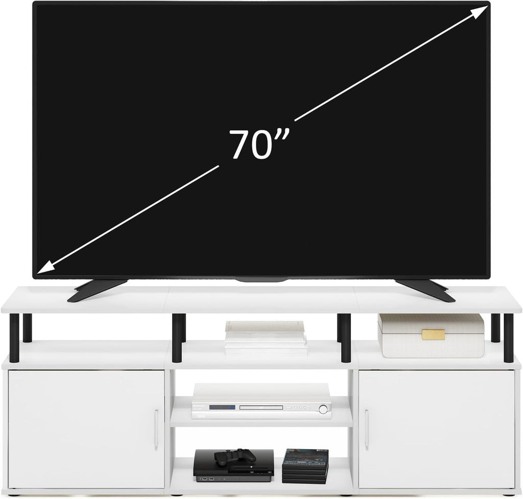 Furinno Jensen Entertainment Center Stand for TV up to 70 Inch, Plastic Pole, Solid White/Black