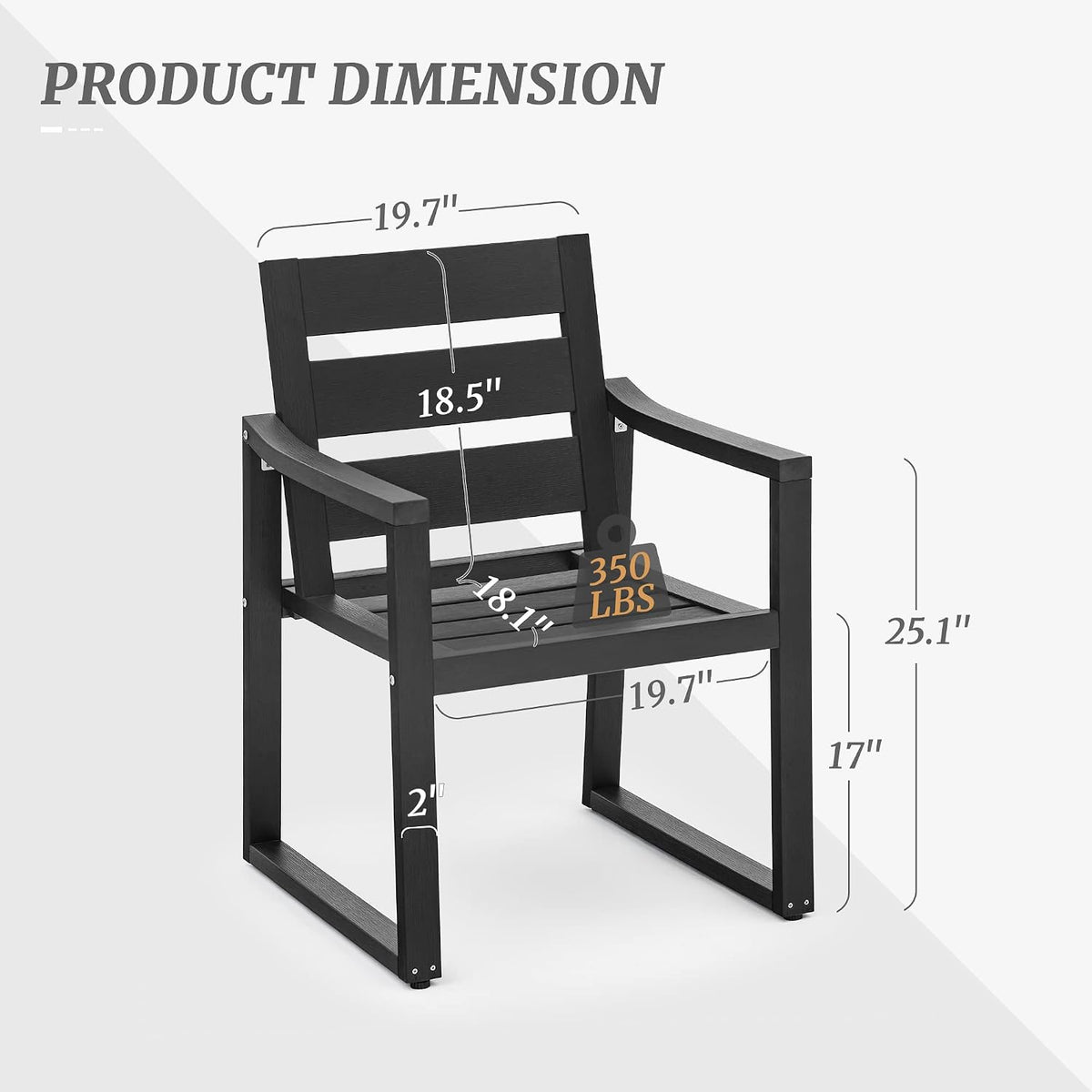 Cozyman HDPS Outdoor Dining Chairs Set of 2, 350LBS, Patio Dining Chairs with Armrest, All Weather Outdoor Kitchen Chairs with Square Frame Legs for Outdoor Indoor, Lawn, Garden, Backyard, Black