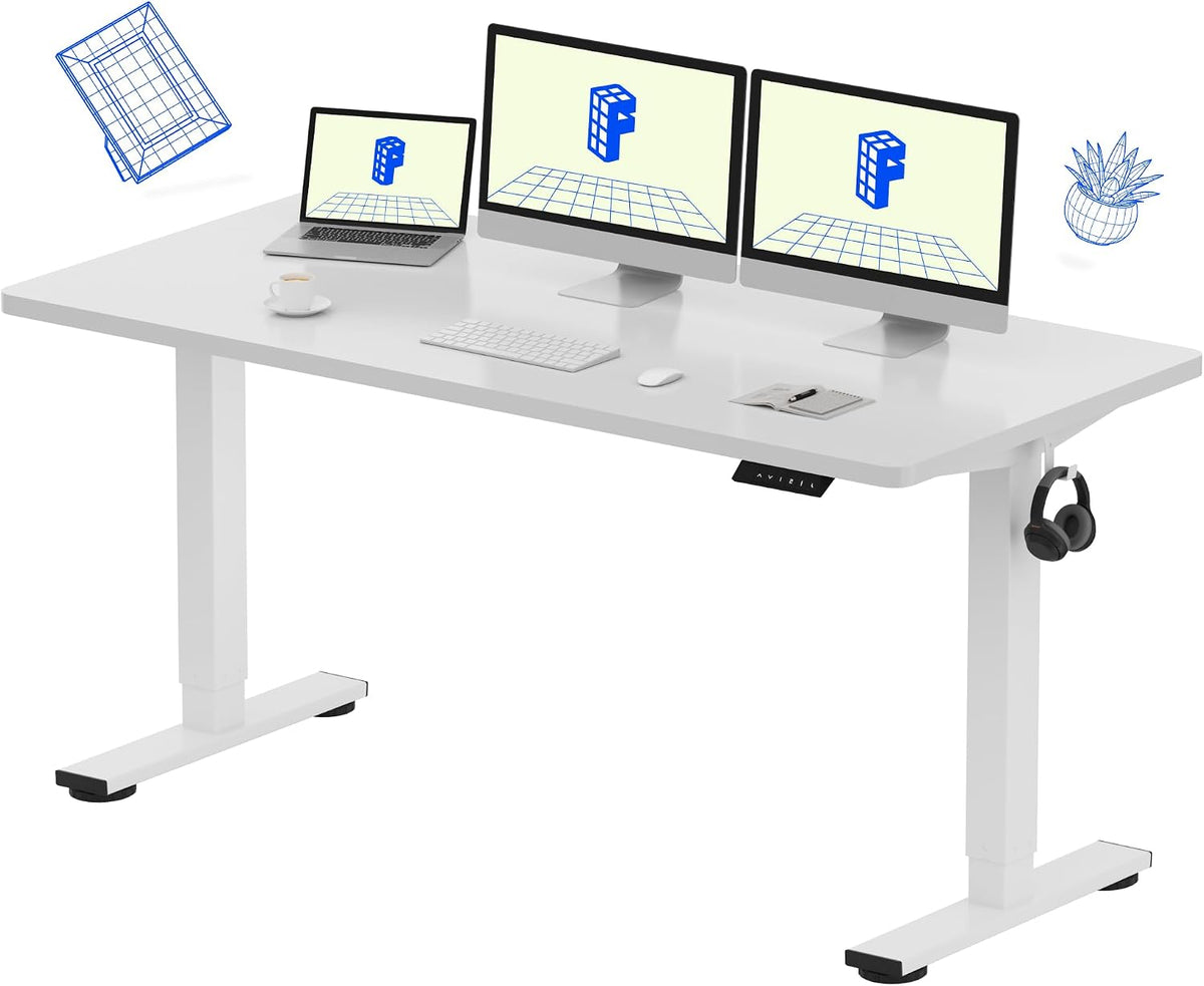 FLEXISPOT EN1 One-Piece Standing Desk with 1-Inch Thick Seamless Desktop, 60'x24' Electric Height Adjustable Desk for Home Office, Multi-Monitor Setups & Easy Assembly, White