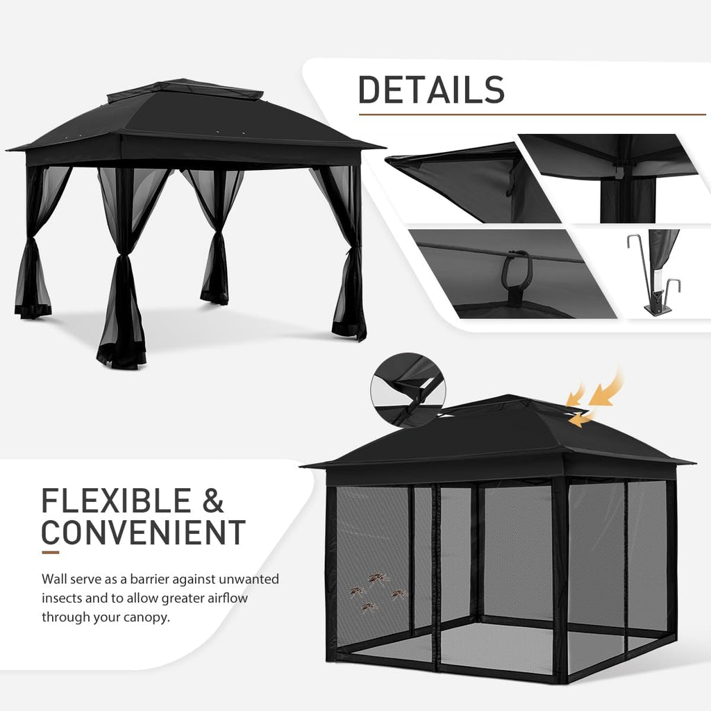 COOS BAY 11x11 Pop Up Gazebo with Mesh Netting, Instant Outdoor Canopy Tent, Water Resistant Shelter with UPF 50+ UV Protection, 121 Sq Ft Coverage, Black