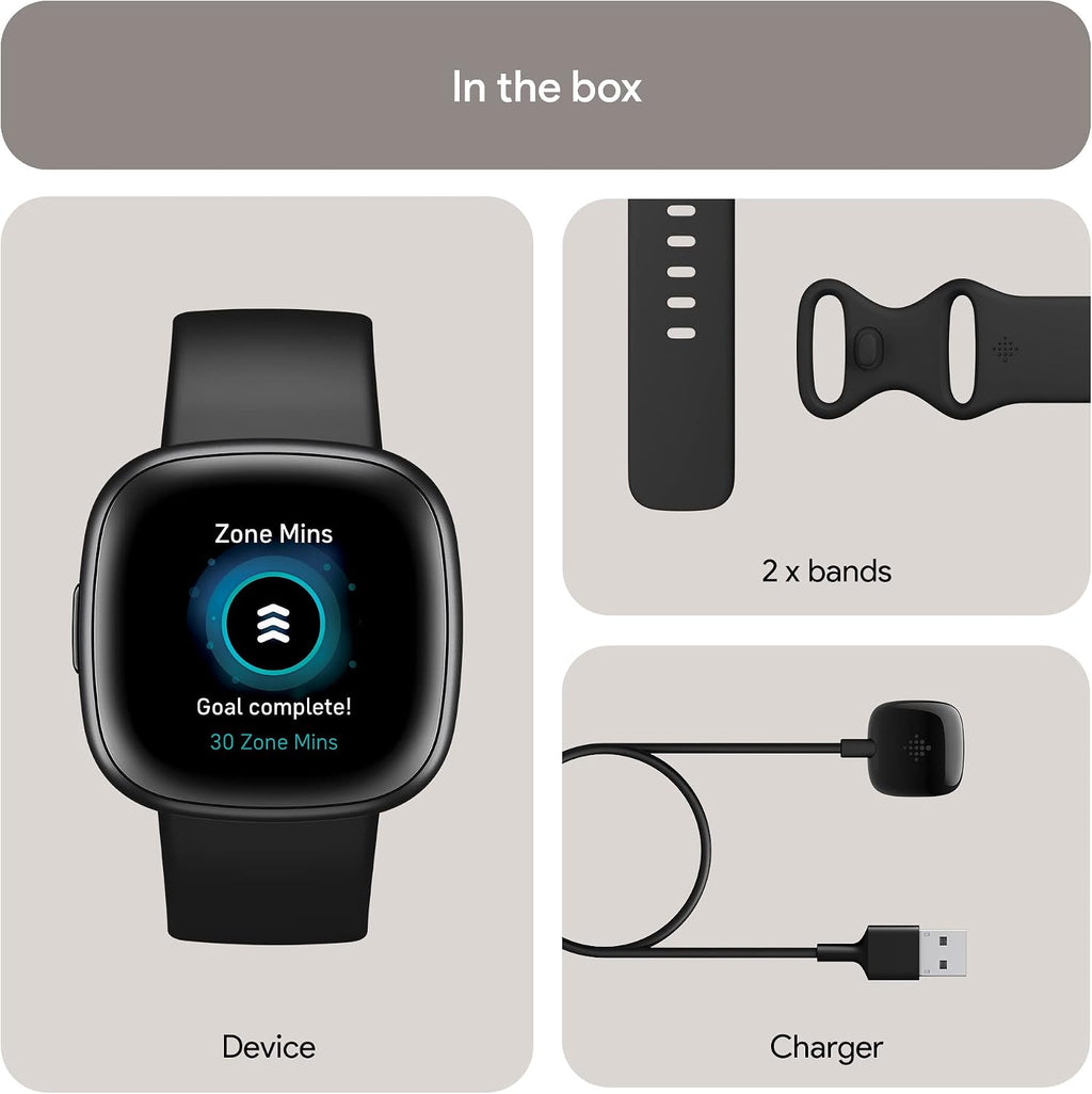 Fitbit Versa 4 Fitness Smartwatch with Daily Readiness, GPS, 24/7 Heart Rate, 40+ Exercise Modes, Sleep Tracking and more, Black/Graphite, One Size (S & L Bands Included)