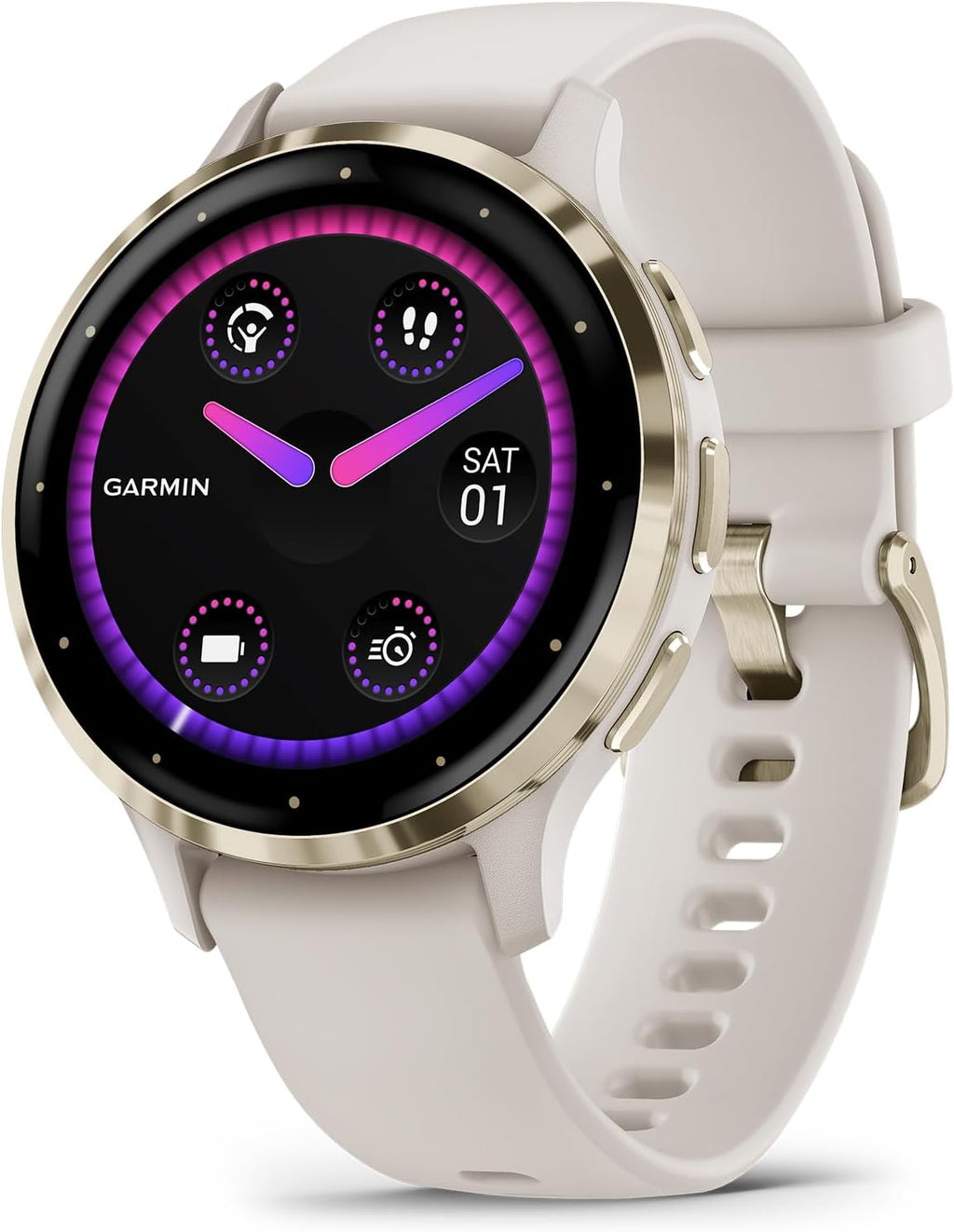 Garmin Venu 3S Running GPS Smartwatch with AMOLED Display, Advanced Health, Fitness Features, Up to 14 Day Battery Life with Signature Power Bundle | Soft Gold with Ivory Silicone Band