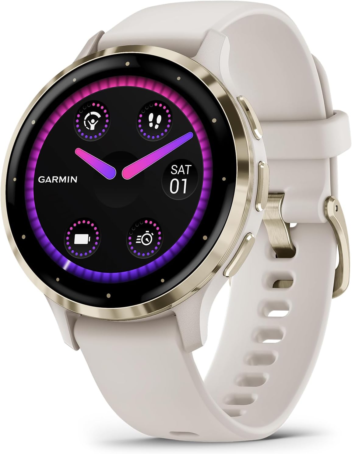 Garmin Venu 3S Running GPS Smartwatch with AMOLED Display, Advanced Health, Fitness Features, Up to 14 Day Battery Life with Signature Power Bundle | Soft Gold with Ivory Silicone Band