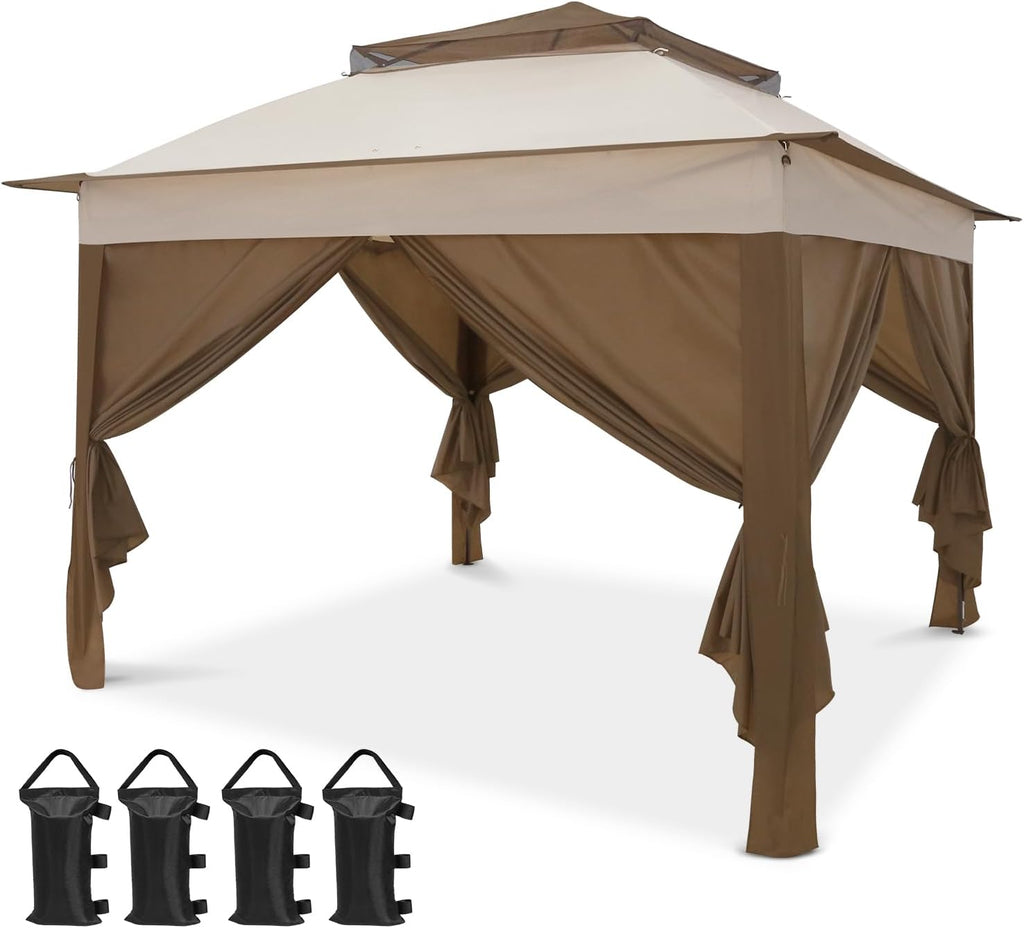 COOS BAY 11x11 Pop Up Gazebo with 4 Sidewalls, Instant Outdoor Canopy Tent with UPF 50+ UV Protection, Water Resistant Shelter with Carry Bag, Stakes & Ropes, Beige