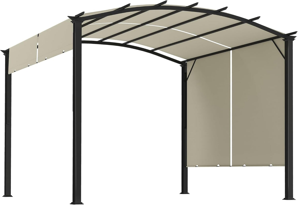 Outsunny 11' x 11' Outdoor Retractable Pergola Canopy, Arched Sun Shade Shelter, Metal Frame Patio Canopy for Backyard, Garden, Porch, Beach, Beige
