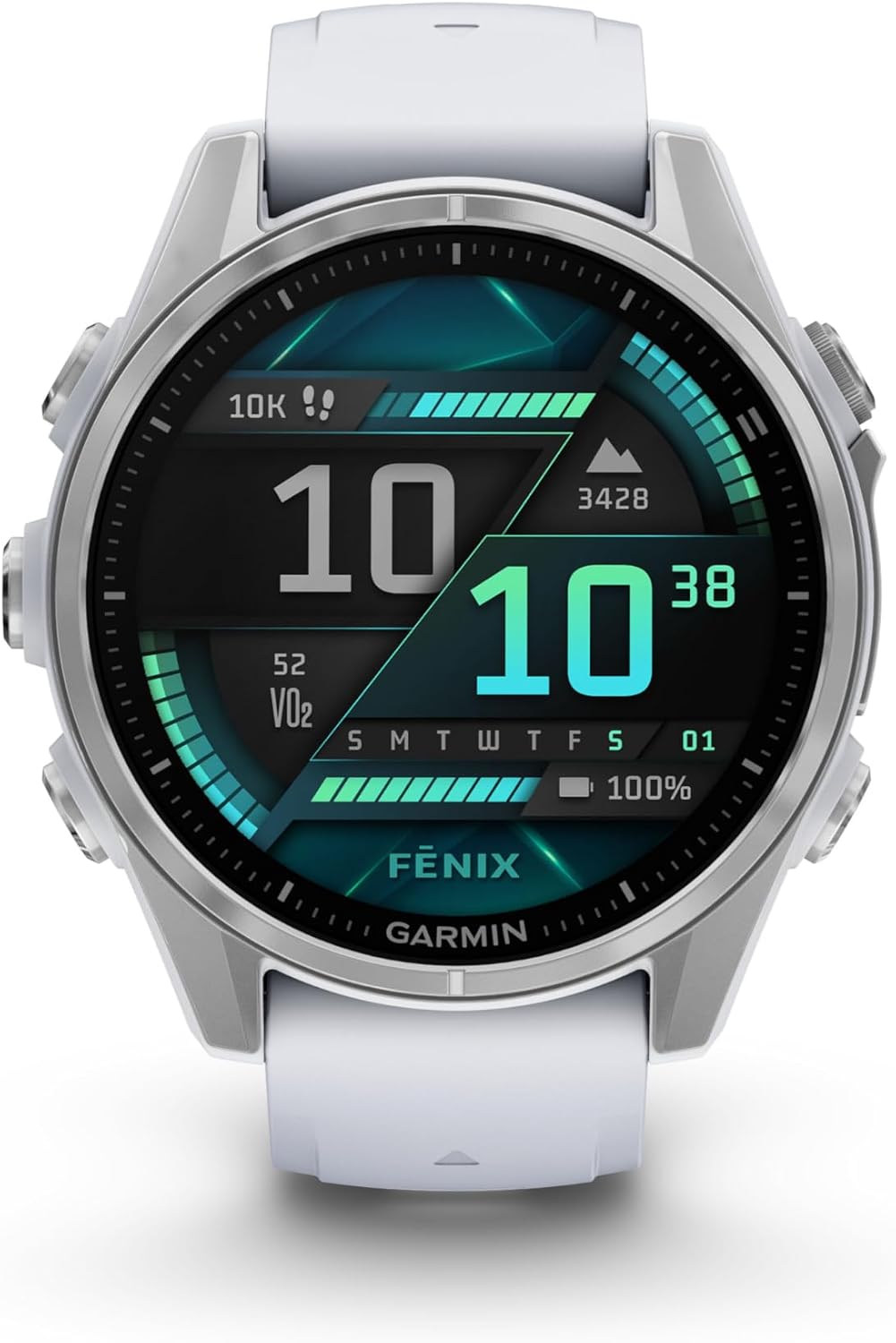 Garmin Fenix 8 43MM AMOLED Premium Multisport GPS Smartwatch Silver with Whitestone Silicone Band, Built-in LED Flashlight, Health & Fitness Smart Watch Bundle for Men & Women