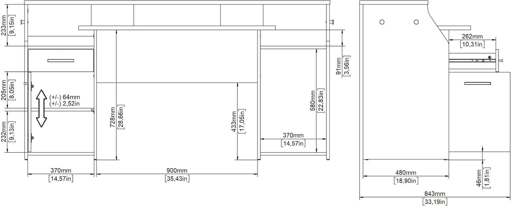 Tvilum Function Plus Computer Gaming Desk with Storage Shelves, Drawer and Monitor Riser, Black Color Finish
