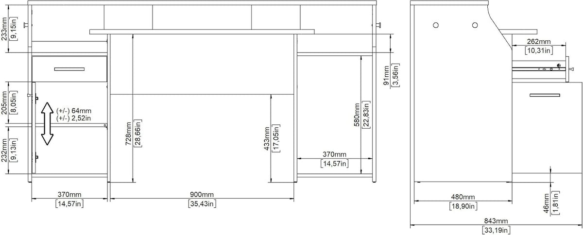 Tvilum Function Plus Computer Gaming Desk with Storage Shelves, Drawer and Monitor Riser, Black Color Finish