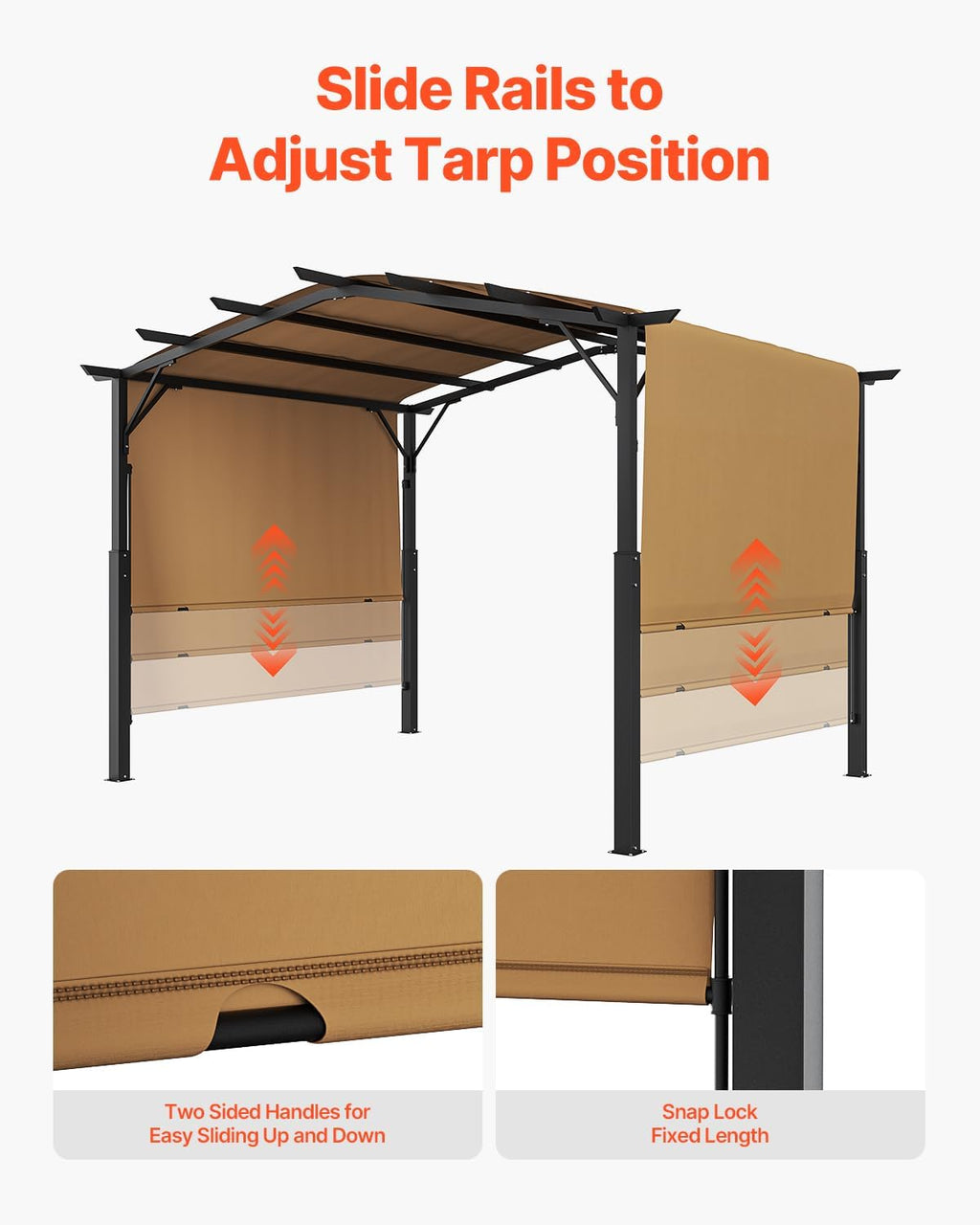 VEVOR 10 x 10 ft Outdoor Pergola, Arched Top Metal Pergola, Retractable Pergola with Sun Shade Canopy, Large Patio Shelter Pavilion, Heavy Duty Garden Pergola for Deck Backyard Porch Poolside