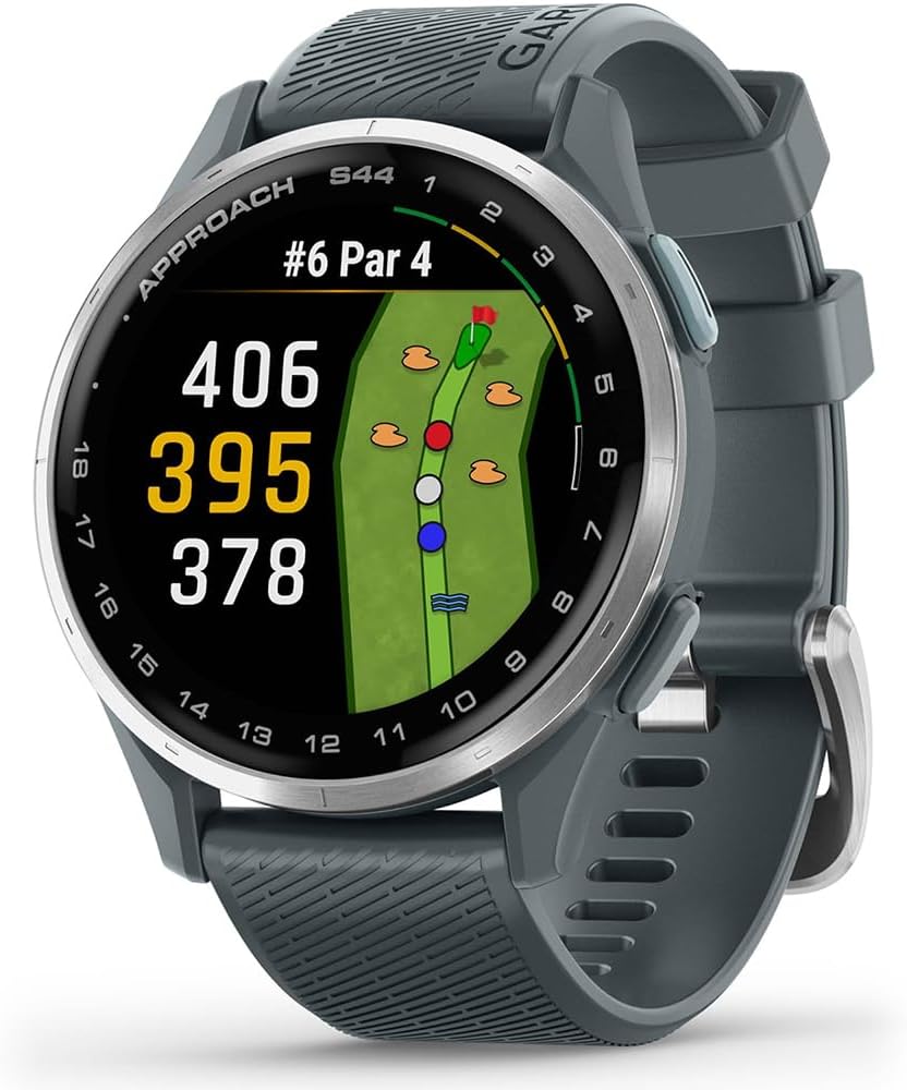 Garmin 010-03009-00 Approach S44 GPS Golf Smartwatch, Silver Aluminum Bezel with Black Silicone Band Bundle with 3X Silicone Dust Cover, 2X 1.2 Screen Protector and 2 YR CPS Enhanced Protection Pack