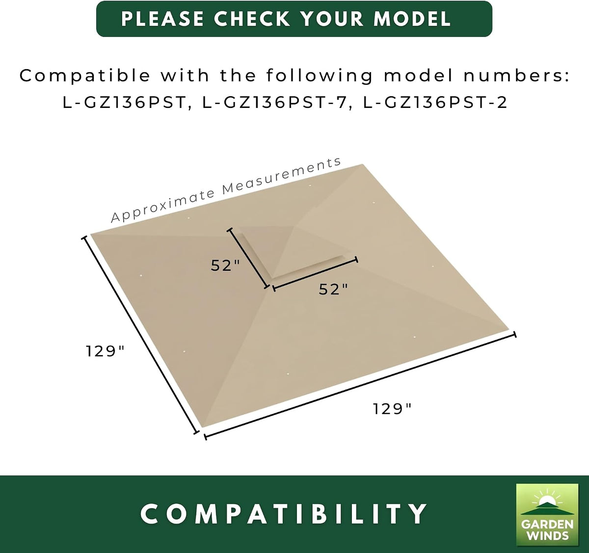 Garden Winds Durable 350 Replacement Canopy Top Compatible with Madaga 10' x 10' Gazebo Models L-GZ136PST, L-GZ136PST-7, L-GZ136PST-2 - Stripe Stone