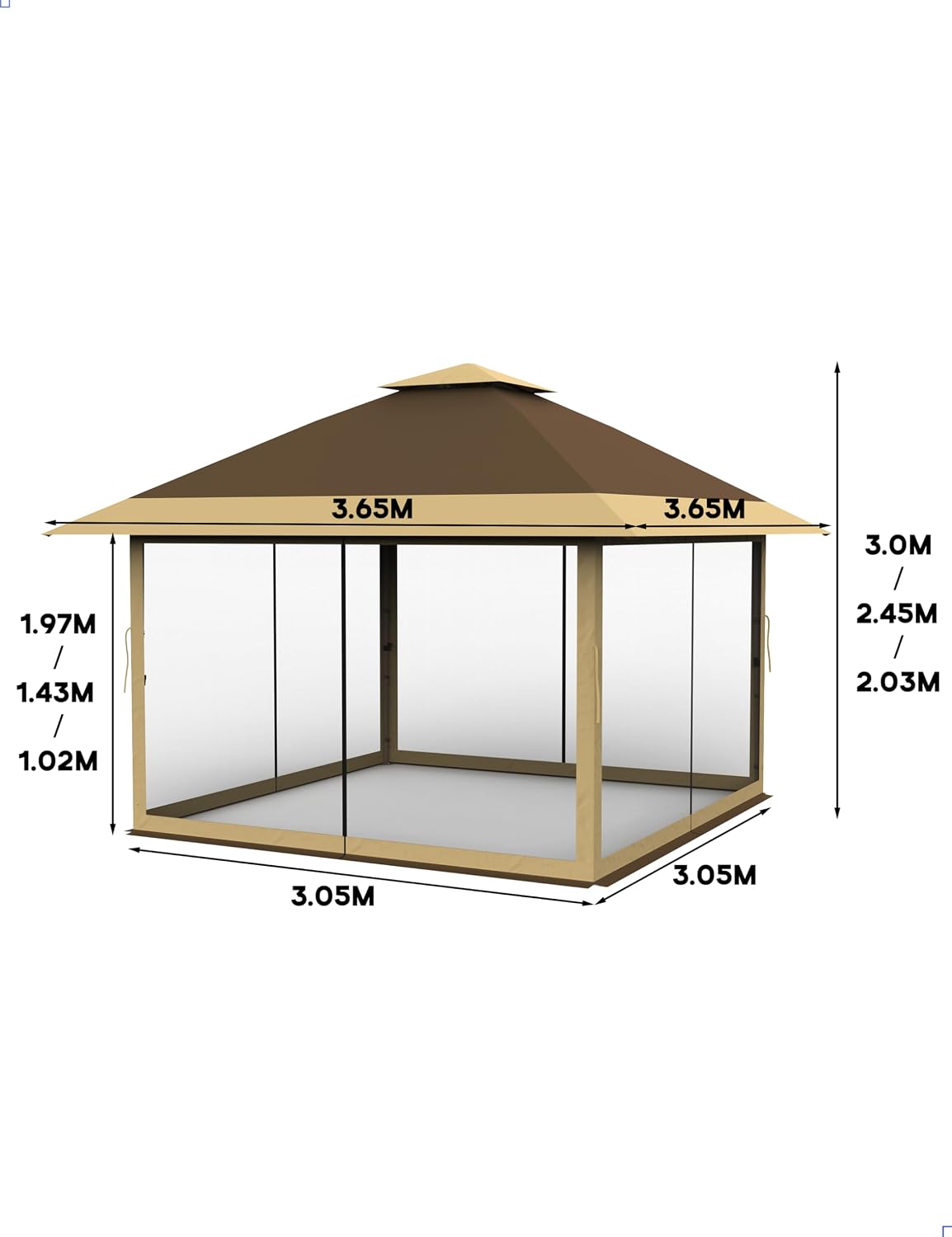 KYBOLT 12x12 Pop Up Gazebo Outdoor Canopy Shelter with Mosquito Netting 4 Stanbags Instant Gazebo Tent for Lawn, Garden, Backyard, Deck (Khaki + Dark Khaki)