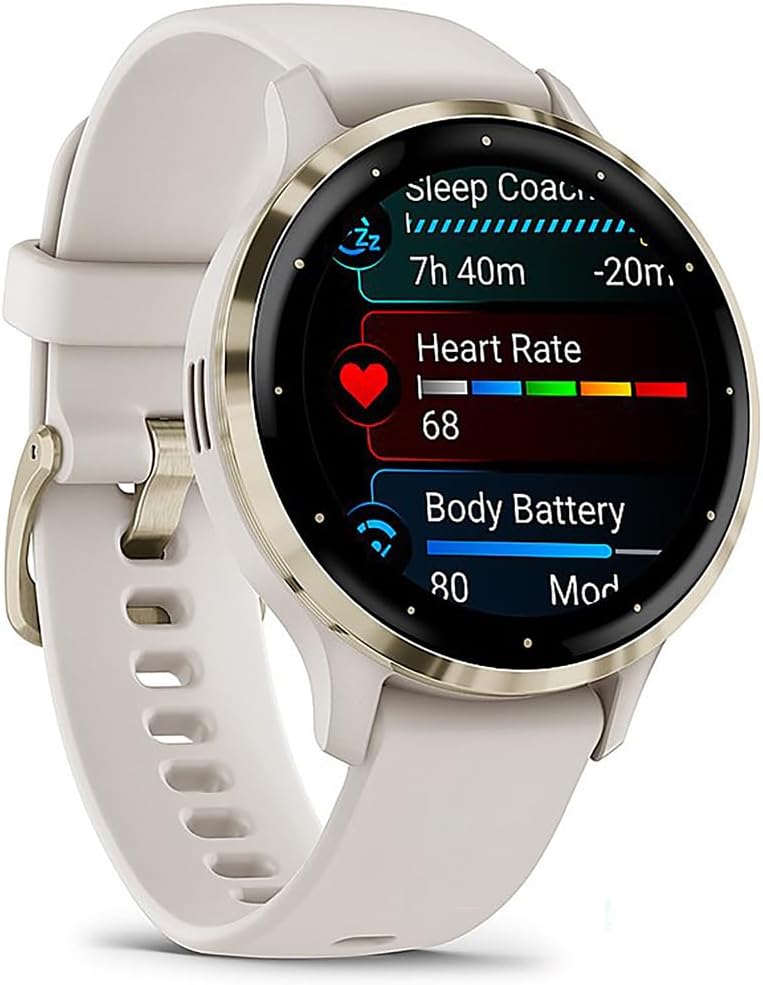 Garmin 010-N2785-04 Venu 3S Fitness GPS Smartwatch Gold Bezel with Ivory Case 41mm (Renewed) Bundle with 2 YR CPS Enhanced Protection Pack