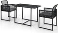 DORTALA Wicker Outdoor Bistro Set 3 Piece, Small Patio Furniture Dining Set with with Cushions, Tempered Glass Tabletop, All- Weather Table and Chairs for Backyard, Balcony, Poolside, Black+Grey