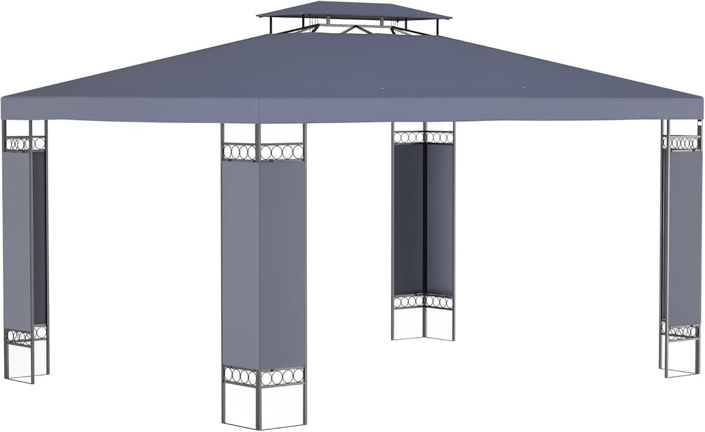 Outsunny 10' x 13' Patio Gazebo, Double Roof Outdoor Gazebo Canopy Shelter with Screen Decorate Corner Frame, for Garden, Lawn, Backyard and Deck, Gray