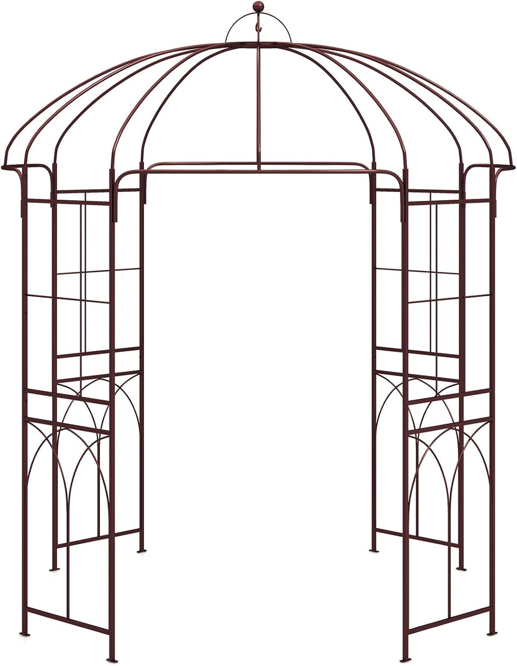 Moccha Birdcage Shape Garden Arch, 8.4' H x 7' W Pergola Pavilion Arch for Climbing Plants, French Style Gazebo with 16 Ground Stakes, Outdoor Metal Garden Arbor for Wedding Party Decoration, Bronze