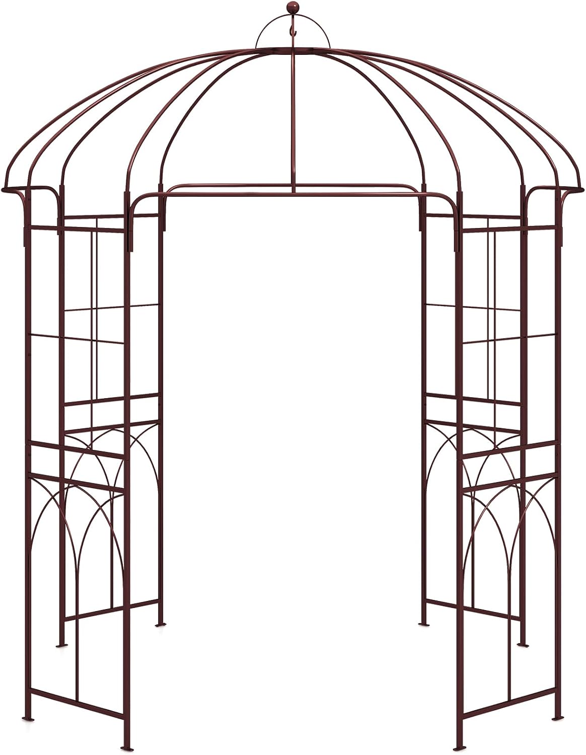 Moccha Birdcage Shape Garden Arch, 8.4' H x 7' W Pergola Pavilion Arch for Climbing Plants, French Style Gazebo with 16 Ground Stakes, Outdoor Metal Garden Arbor for Wedding Party Decoration, Bronze