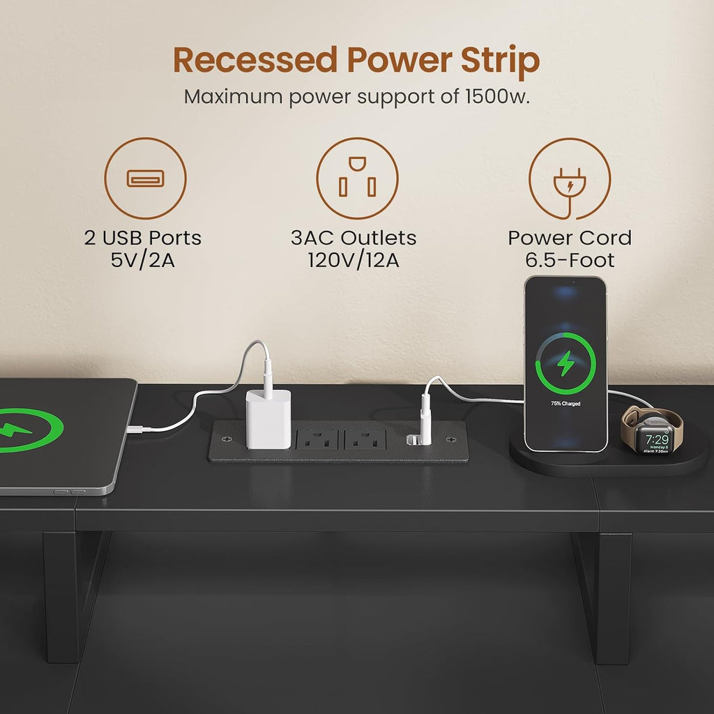 SEDETA 94.5' 2 Person Gaming Desk, Long Office Computer Desk with 8 Drawers & LED Light, Two Person Desk with Storage, Power Strip & Monitor Shelf for Home Office, Black