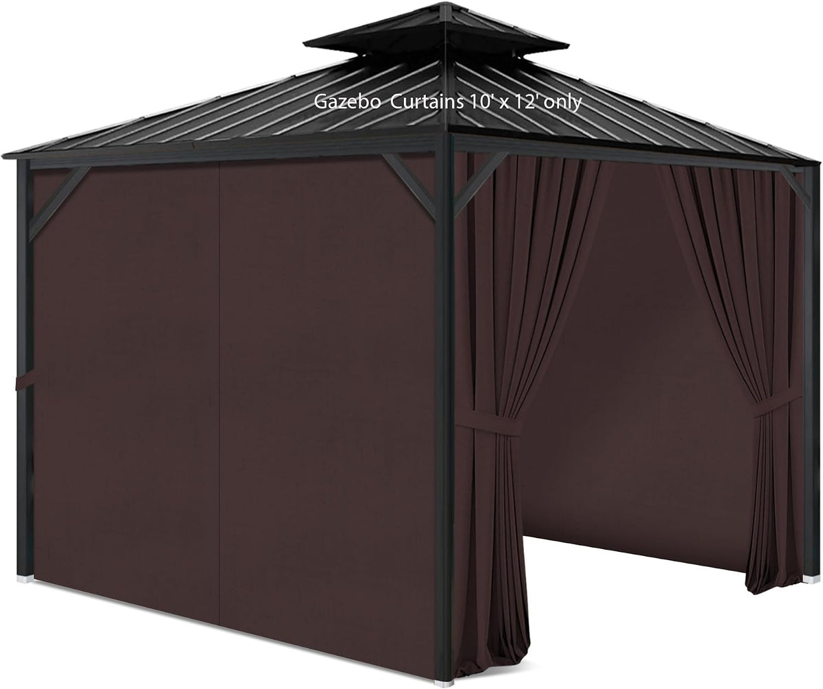 Gazebo Privacy Curtains 10' x 12' with Zipper 4-Panels Side Wall Universal Replacement for Patio, Outdoor Canopy, Garden and Backyard Coffee Brown(Curtain Only)