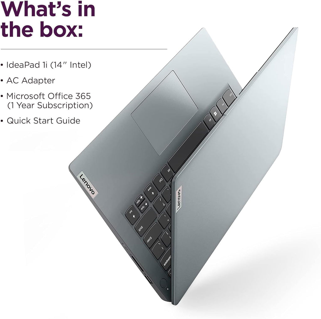 Lenovo Ideapad 1i 14' Laptop (4GB RAM, 320GB Storage (256GB SSD + 64GB eMMC), Intel Dual-Core) for Business, Student, Home, Webcam, Anti-Glare, Wi-Fi 6, Type-C, Win 11 Home in S Mode