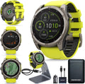 Garmin Fenix 8 Premium Multisport GPS Running Smartwatch, 51 mm, Sapphire, Solar, Built-in Flashlight, Titanium with Amp Yellow/Graphite Band with Signature Series Charging Stand
