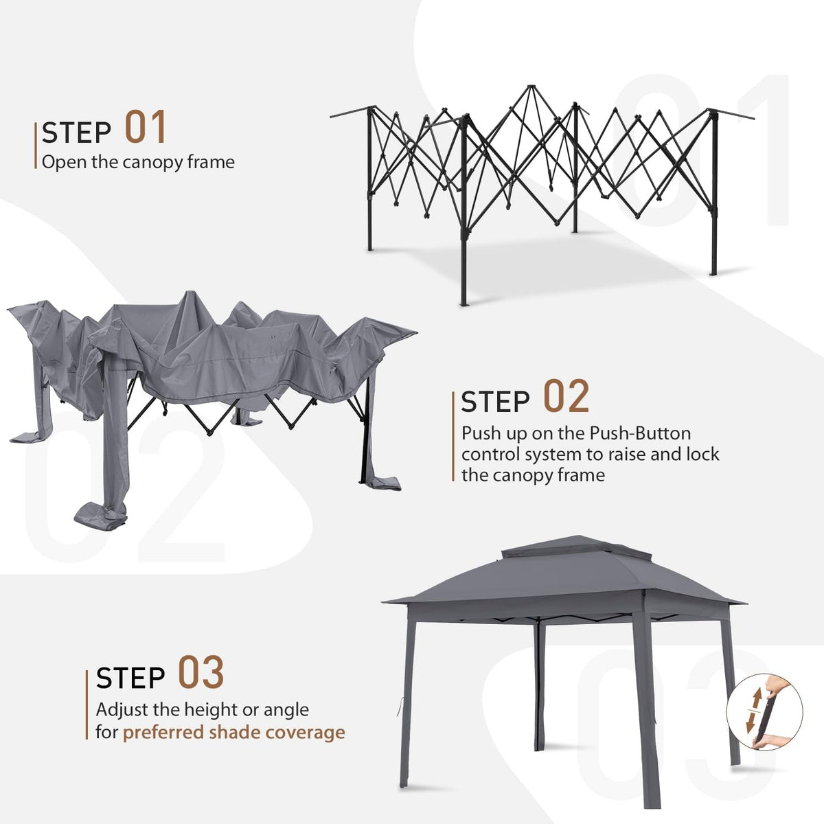 COOS BAY 11x11 Pop Up Gazebo with Mesh Netting, Instant Outdoor Canopy Tent, Water Resistant Shelter with UPF 50+ UV Protection, 121 Sq Ft Coverage, Dark Gray