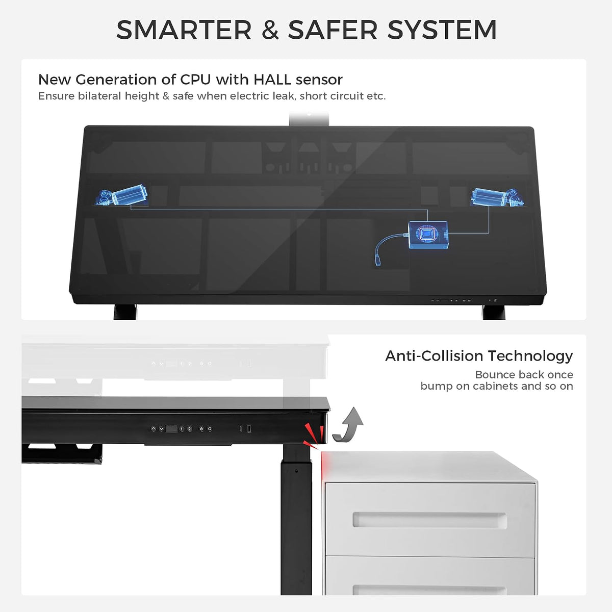 EUREKA ERGONOMIC Gaming Desk RGB Lights Height Adjustable 55 Inch Computer Table Home Office Standing Desk Glass Desk Music Sensing, Dual Motors,USB Ports, APP Control