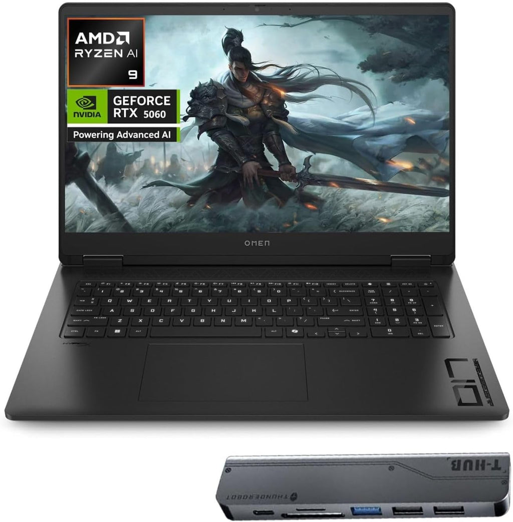 HP OMEN 17.3' RTX 5060 AI Pro FHD IPS 144Hz Gaming Laptop, AMD Ryzen AI 9 365(Beats Intel i9), 32GB DDR5 RAM, 1TB SSD, RGB Backlit KB, Low Blue Light, Bundle with Thunderobot 7 in-1 USB-C Hub
