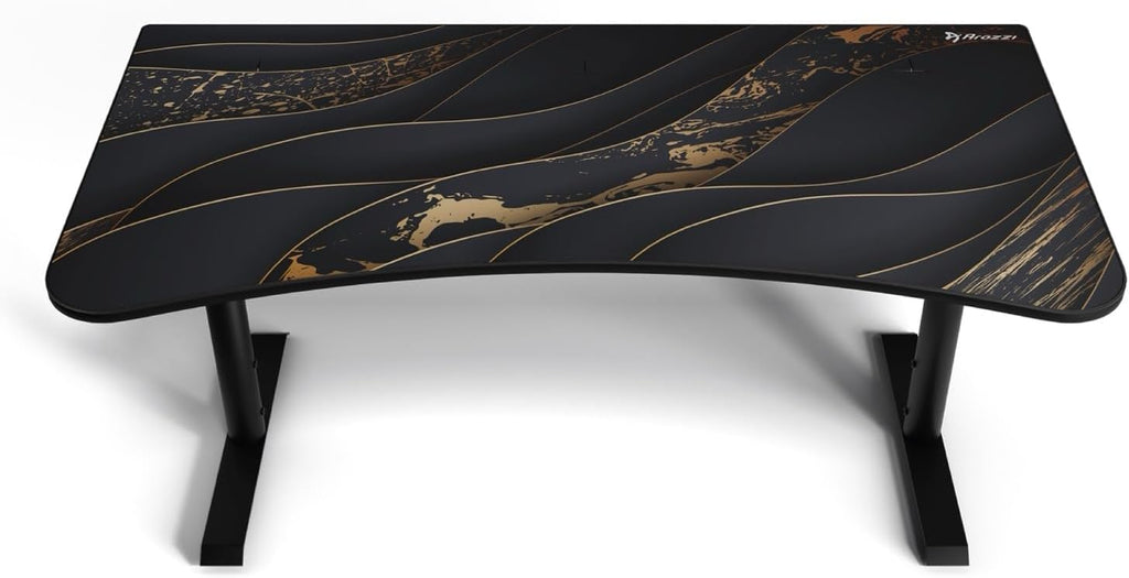 Arozzi Arena Special Edition Ultrawide Curved Gaming and Office Desk with Full Surface Water Resistant Desk Mat Custom Monitor Mount Cable Management Cut Outs - Black Gold