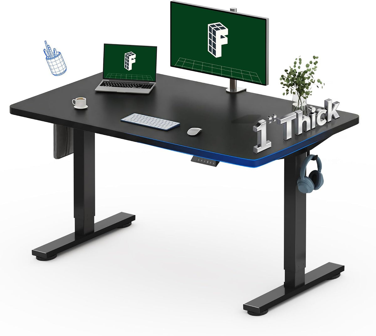 FLEXISPOT 48'x30' One-Piece Electric Standing Desk, 1' Thick Seamless Desktop for Home Office, Study & Multi-Monitor Setup, Black