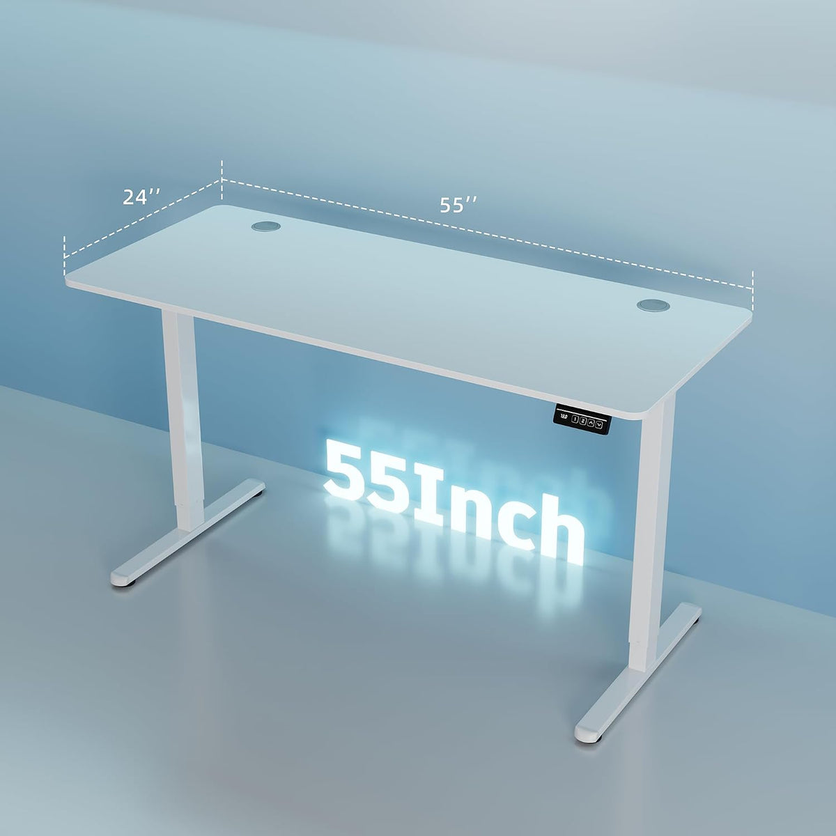 Shintenchi Standing Desk, 55x24 Inch Height Adjustable Electric Sit Stand up Desk, Ergonomic Rising Computer Table, Modern Lift Gaming Desk Workstation for Home Office, White
