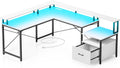 Rolanstar Computer Desk with File Drawer, 64' L Shaped Desk with Power Outlet & LED Strip, L Shaped Computer Corner Desk with File Cabinet, Gaming Desk with Monitor Shelf, Home Office Desk, White