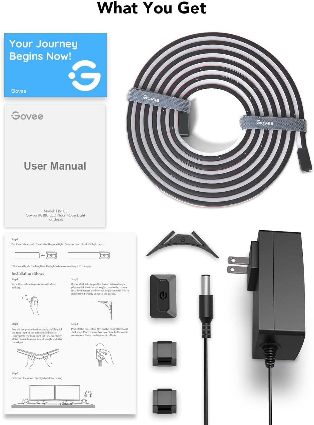 Govee RGBIC Neon Rope Lights for Desks, 16.4ft LED Gaming Desk Lights, Neon LED Strip Lights Syncing with Razer Chroma, Support Cutting, Smart App Control, Music Sync, Adapter (Only 2.4G Wi-Fi)