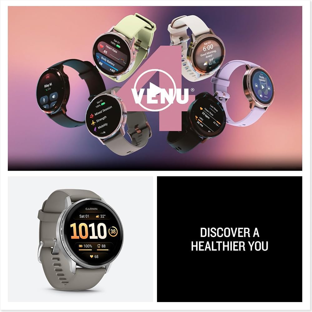 Garmin 010-03014-01 Venu 4, 45 mm Health & Fitness GPS Smartwatch, Silver with Silver Gray Band Bundle with Deco Essentials Exclusive 26 Month CPS Enhanced Protection Pack
