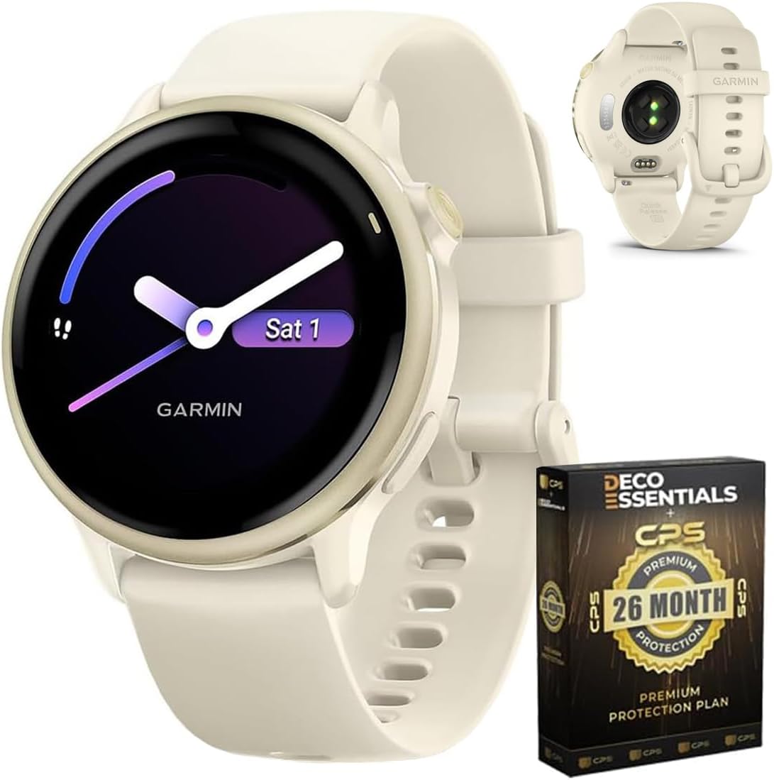 Garmin 010-02985-01 VIVOACTIVE 6 Health and Fitness GPS Smartwatch Bone with Silicone Band Bundle with Deco Essentials Exclusive 26 Month CPS Enhanced Protection Pack