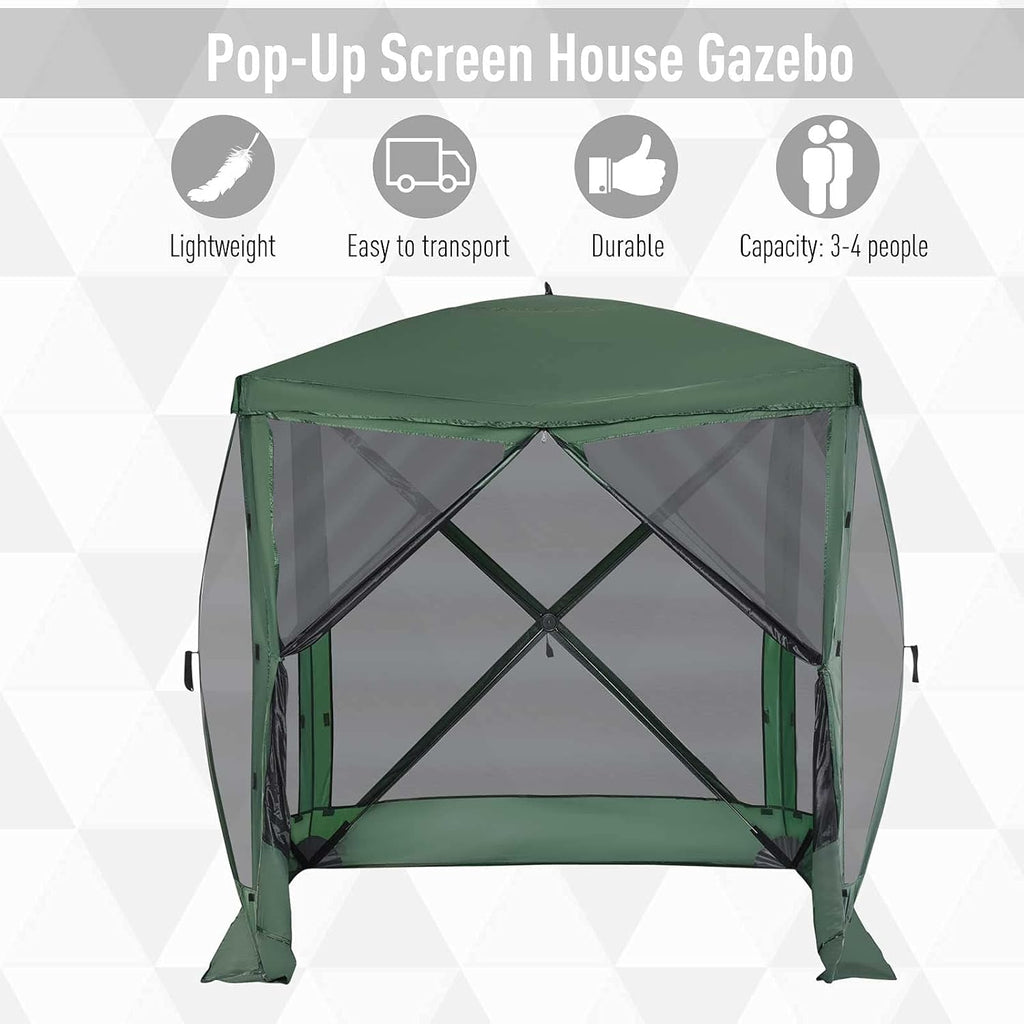 Outsunny Pop Up Camping Canopy Gazebo Screen Shelter Tent with Single Person Easy Set-Up, Ventilating Mesh, Portable Carry Bag for Outdoor Tenting Party Event, 7x7FT, Green