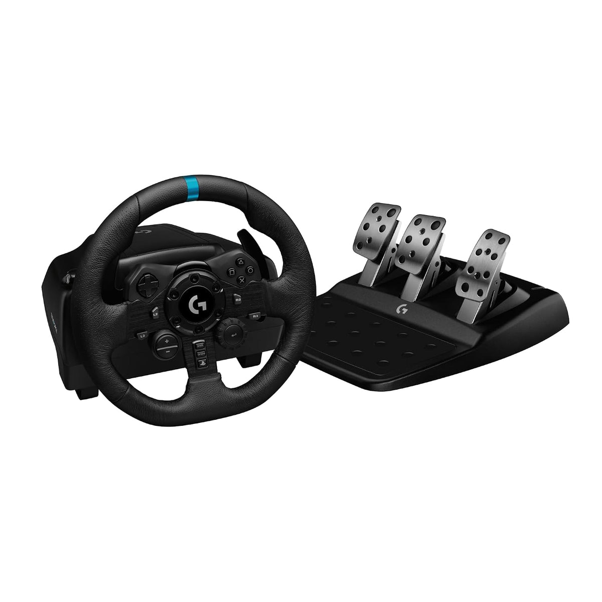 Logitech G923 Racing Wheel and Pedals, TRUEFORCE up to 1000 Hz Force Feedback, Gaming Steering Wheel PS5, PS4, PC, Mac, Genuine Leather- Black