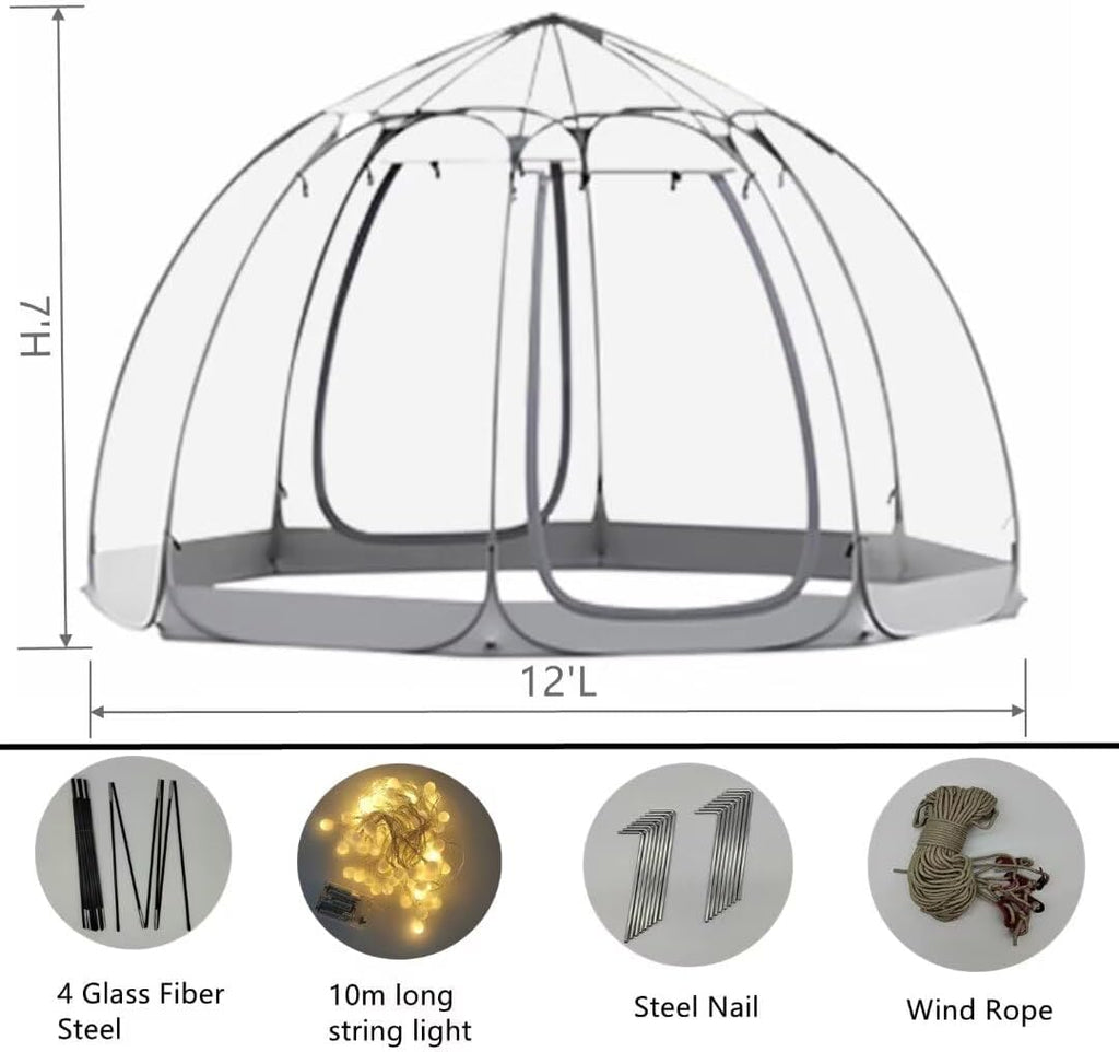 Screen Houses Pop-up Outdoor Camping Tent, 540 Degree Fully Transparent Non Dead Corner Gazebo