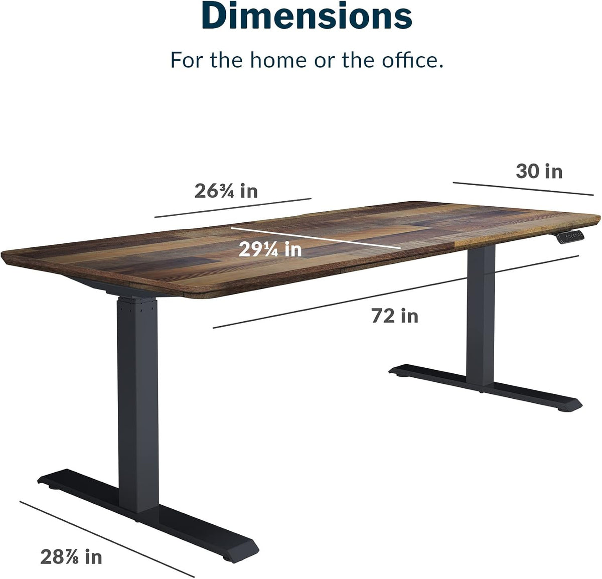 Vari Classic Electric Standing Desk - VariDesk Height Adjustable Sit/Stand Desk - Dual Motor with Memory Presets, Stable T-Style Legs - Gaming or Home Office Workstation - 72'x30', Reclaimed Wood
