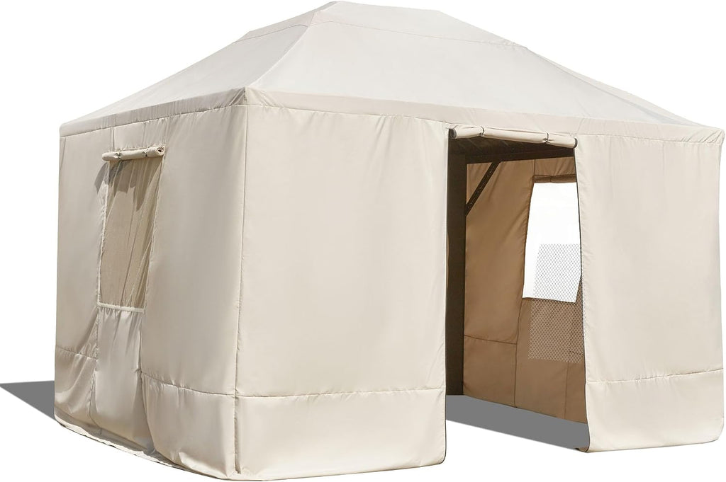 EROMMY Gazebo Cover for 10'x12' Gazebos,Outoor Winter Gazebo Cover with Sidewalls and Mesh Windows,Convert Gazebo into a Storage Space,Beige(Gazebo not Included)