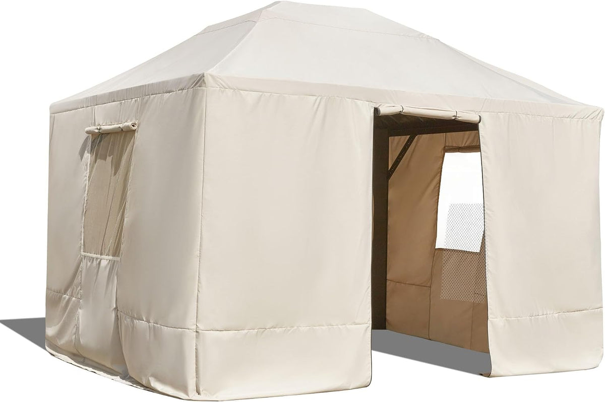 EROMMY Gazebo Cover for 10'x12' Gazebos,Outoor Winter Gazebo Cover with Sidewalls and Mesh Windows,Convert Gazebo into a Storage Space,Beige(Gazebo not Included)
