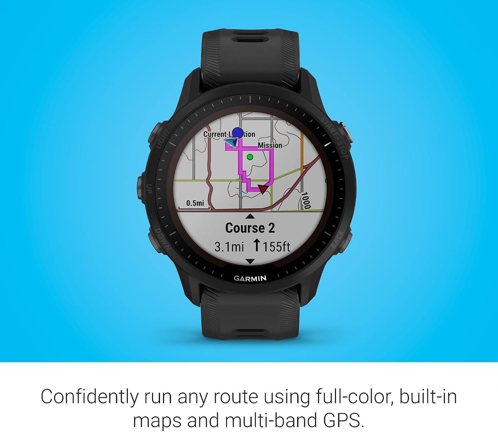 Garmin Forerunner® 955 Solar, GPS Running Smartwatch with Solar Charging Capabilities, Tailored to Triathletes, Long-Lasting Battery, Black - 010-02638-00
