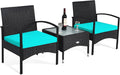 Tangkula 3 Pieces Patio Wicker Rattan Furniture Set, Rattan Chair with Coffee Table, High Load Bearing Chair Conversation Sets for Patio Garden Lawn Backyard Pool