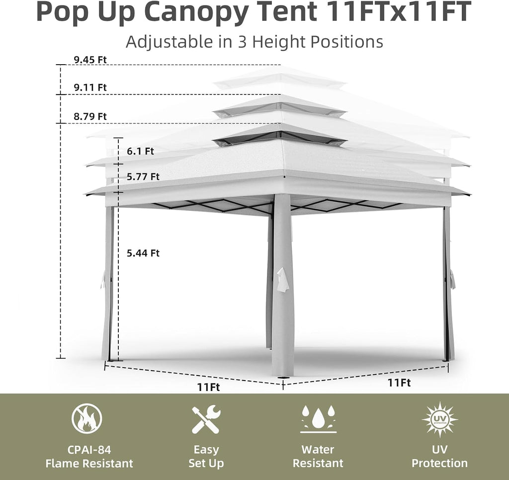 Garvee 11x11 ft Outdoor Gazebo, Heavy Duty Gazebo with Sturdy Metal Frame & Double Roofs, Patio Shelter with Mosquito Netting, Ideal for Backyard, Garden, Lawn, Deck, Light Grey