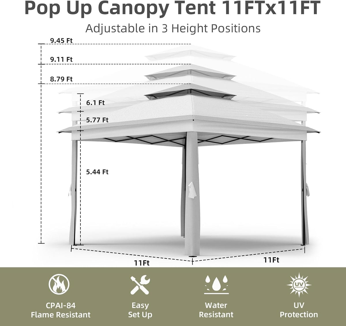 Garvee 11x11 ft Outdoor Gazebo, Heavy Duty Gazebo with Sturdy Metal Frame & Double Roofs, Patio Shelter with Mosquito Netting, Ideal for Backyard, Garden, Lawn, Deck, Light Grey