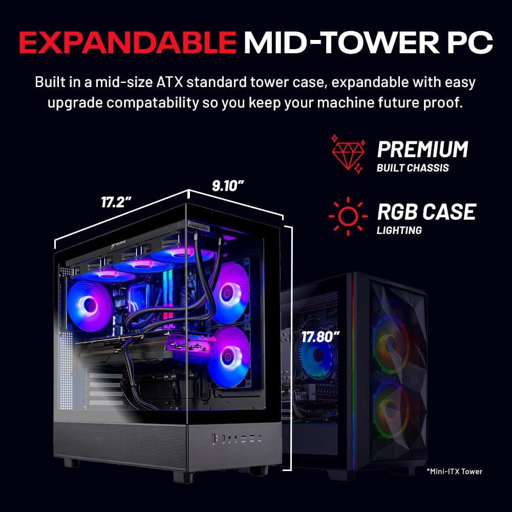 Skytech Gaming Azure 3 Desktop PC, Intel i7 14700F 2.1 GHz (5.3GHz), NVIDIA RTX 5070 12GB, 1TB Gen4 NVMe SSD, 32GB DDR5 RAM 6000 RGB, 850W Gold PSU, 360mm ARGB AIO, Wi-Fi, Win 11